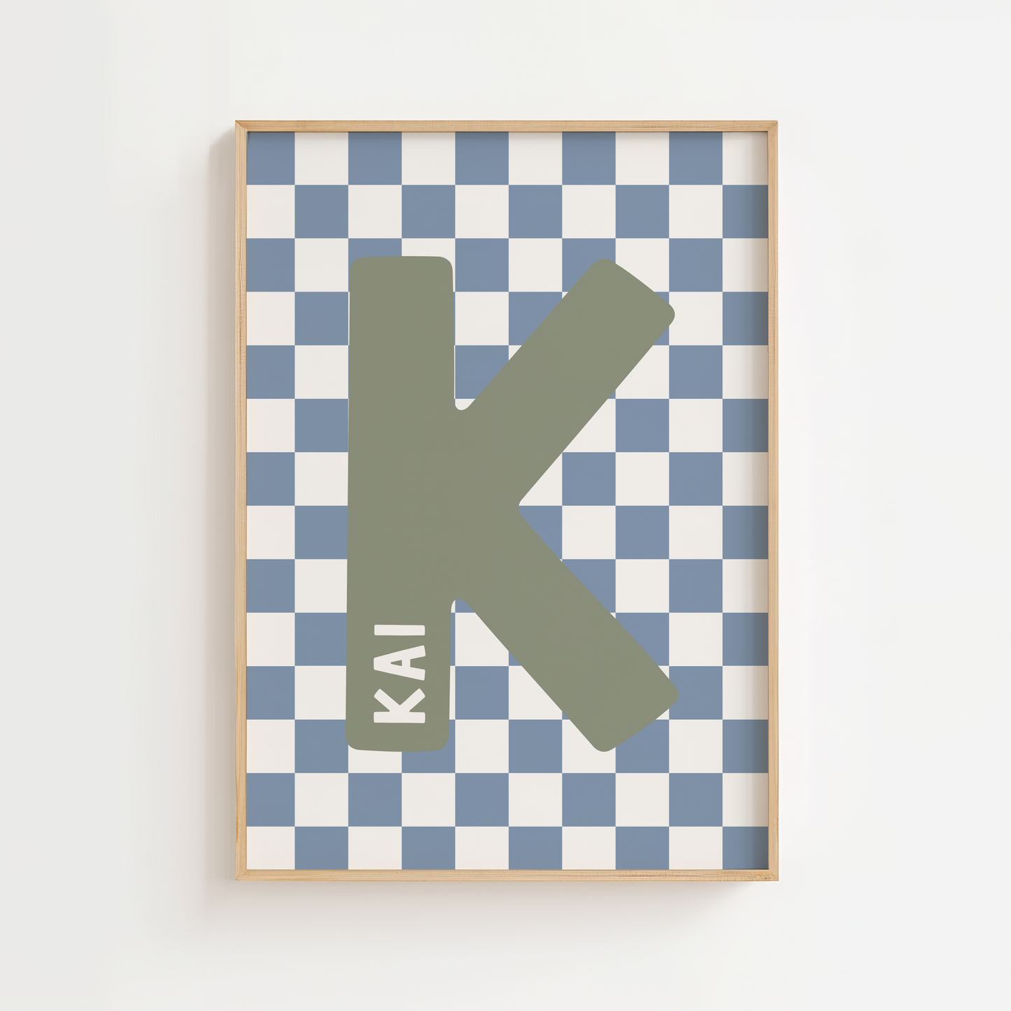 Personalised Checkerboard Initial Print – Blue & Green