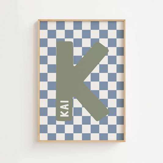 Personalised Checkerboard Initial Print – Blue & Green