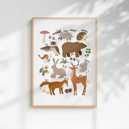 Woodland Animals Print - White