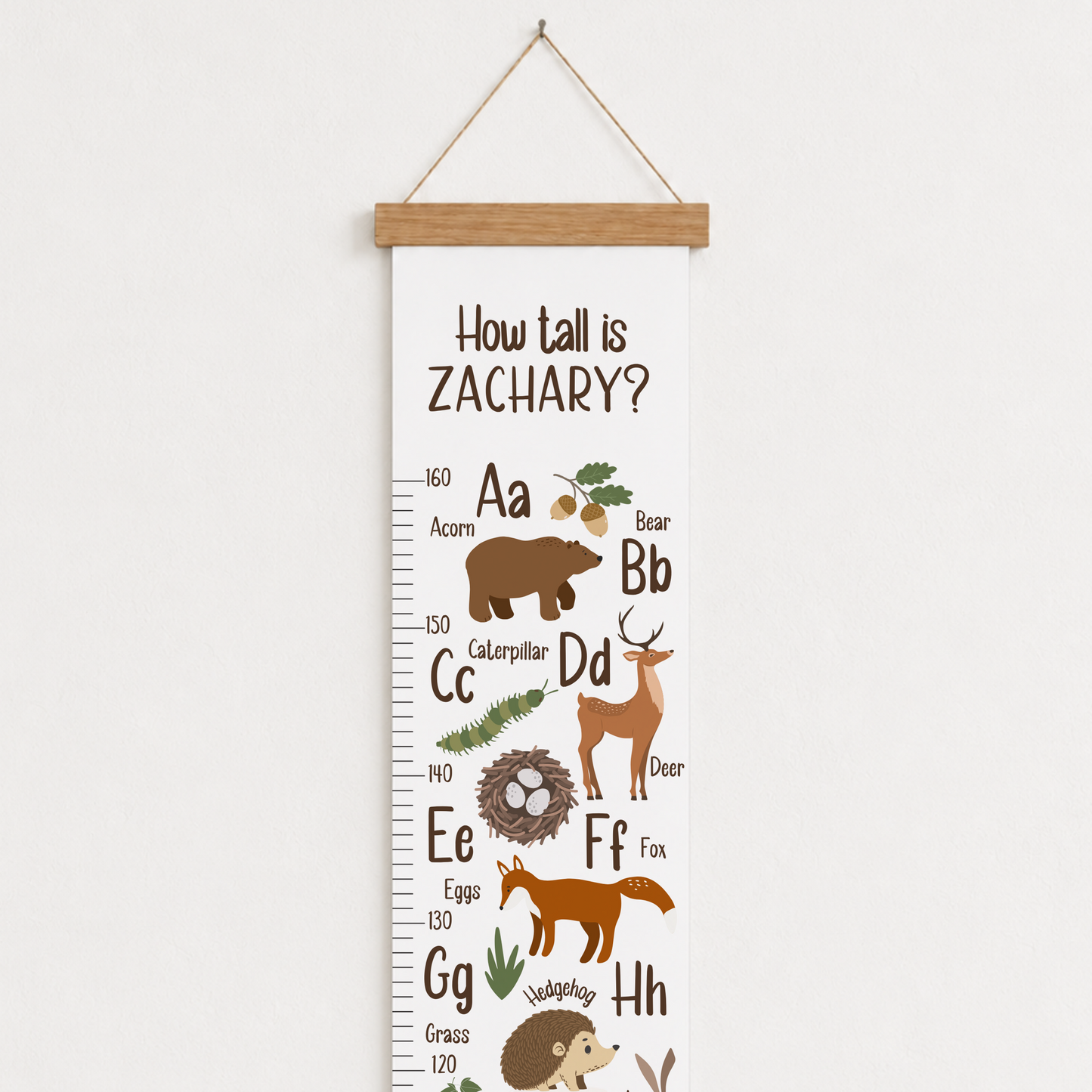 Personalised Woodland Alphabet Height Chart (White)