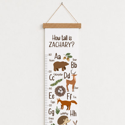 Personalised Woodland Alphabet Height Chart (White)