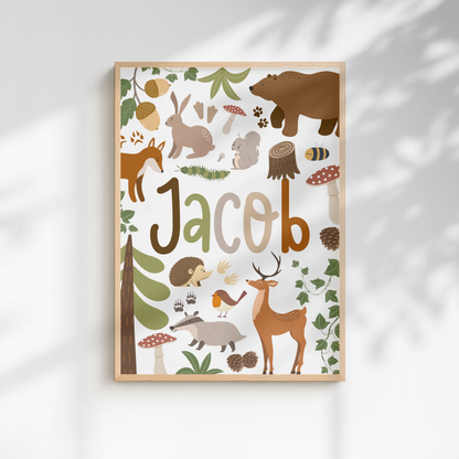 Personalised Woodland Name Print - White