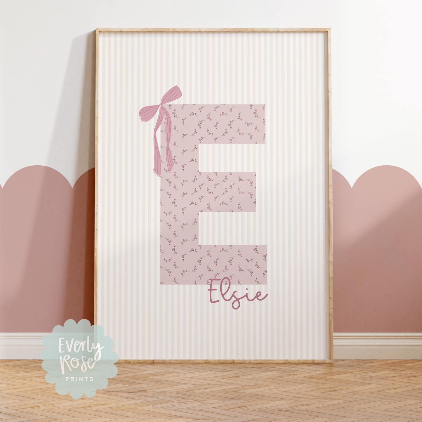 Personalised Vintage Floral Bow Initial Print