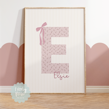 Personalised Vintage Floral Bow Initial Print