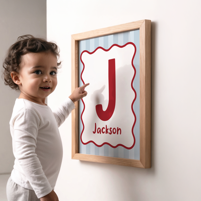 Wavy/Stripe Initial Print - Blue/Red