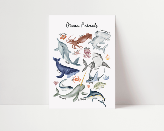 Watercolour Ocean Animals Art Print
