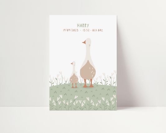 Personalised New Baby Birth Print - Goose