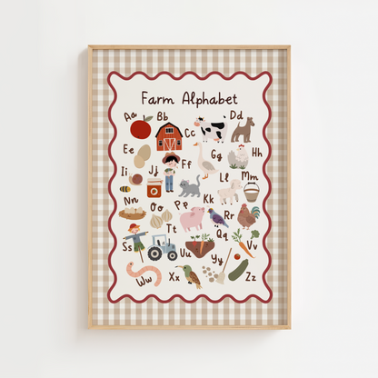 Gingham Farm Alphabet Print (Beige)