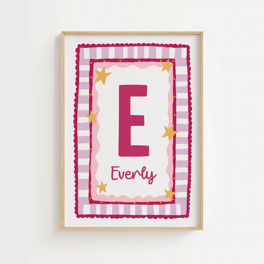 Fun Border Frame Initial Print - Pink & Lilac