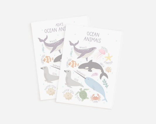 Personalised Educational Ocean Animals Print - Pastel