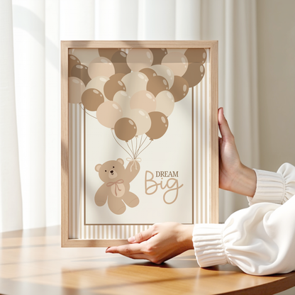 Vintage "Dream Big" Teddy Bear Balloon Print