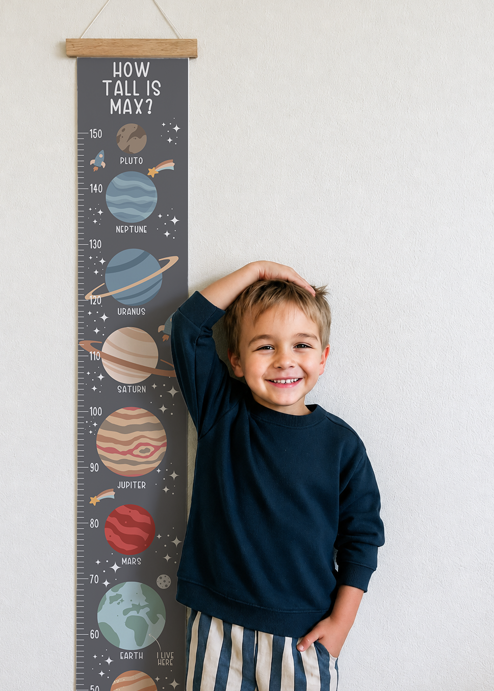 Personalised Solar System Height Chart (Dark)