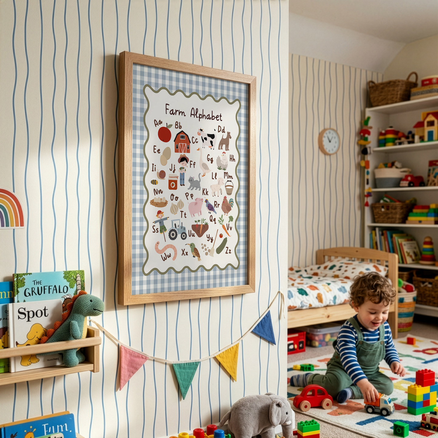 Gingham Farm Alphabet Print (Blue)