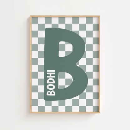 Personalised Checkerboard Background Initial Print