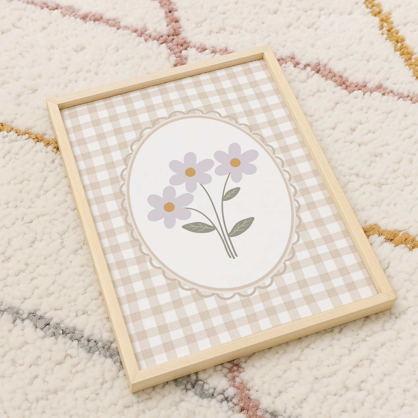 Vintage Gingham Daisy Print
