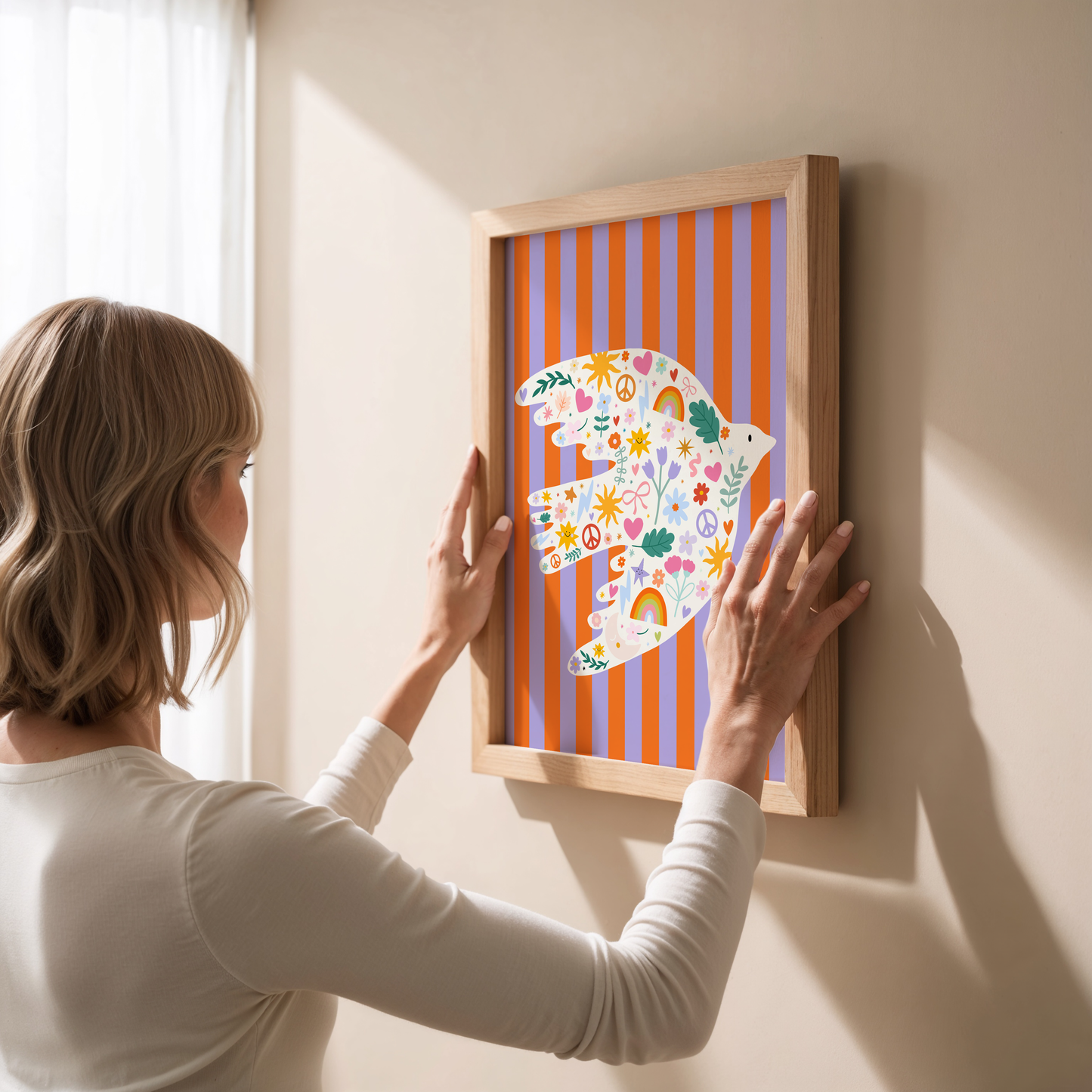 Striped Peace Dove Nursery Print