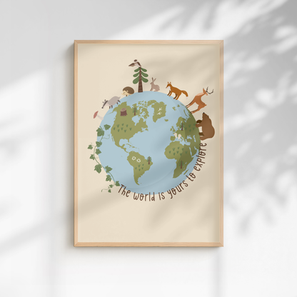 The World Is Yours to Explore Woodland Print - Beige