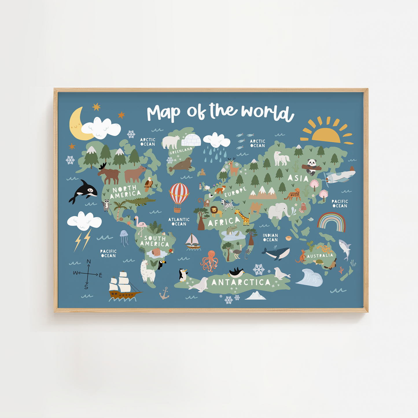 Personalised Map of the World Print - Teal