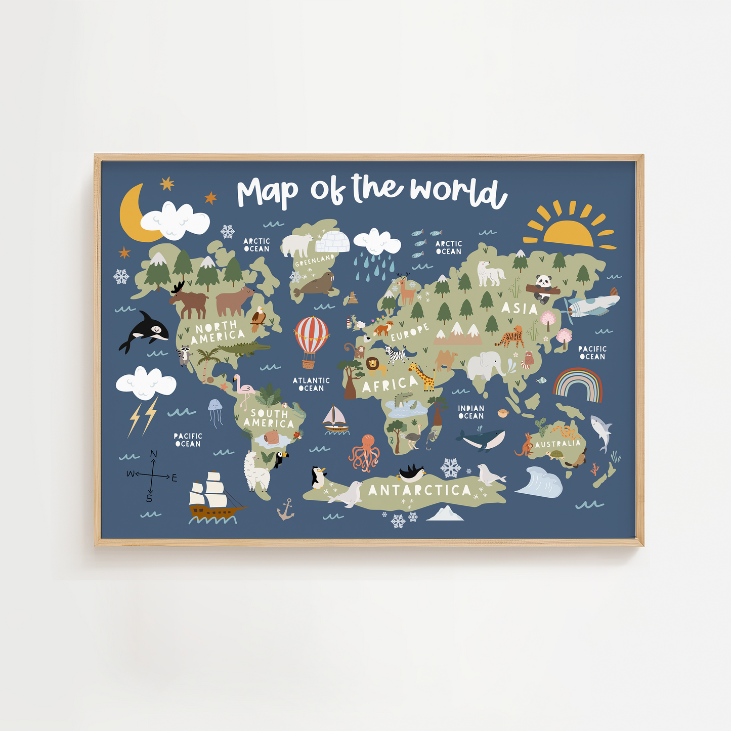 Personalised Map of the World Print - Navy Blue