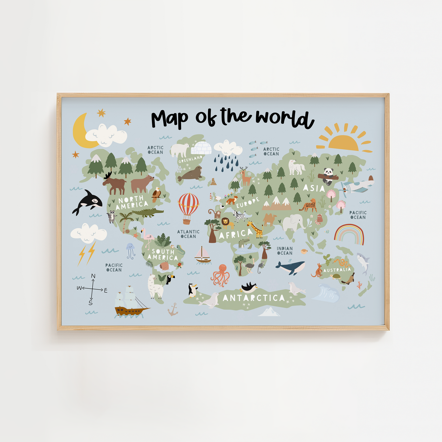 Personalised Map of the World Print - Light Blue