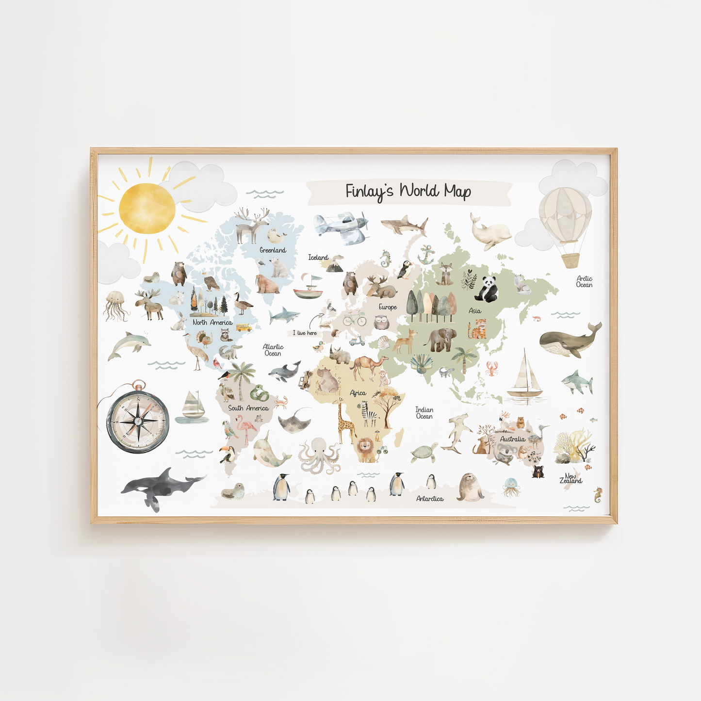 Personalised Watercolour Map of the World Print