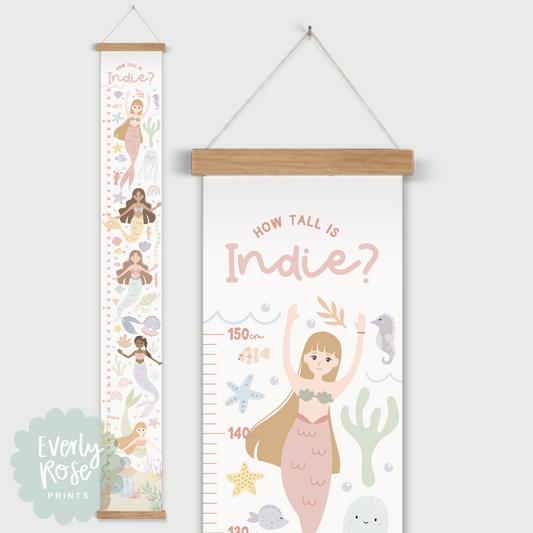 Personalised Mermaid Height Chart Print