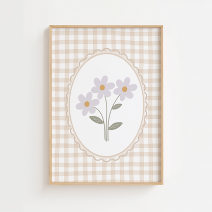 Vintage Gingham Daisy Print