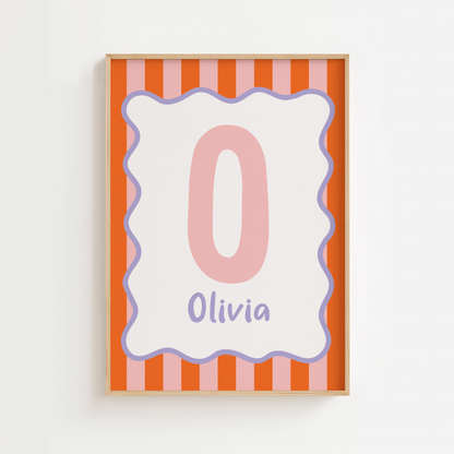 Wavy/Stripe Initial Print - Orange/Pink/Lilac