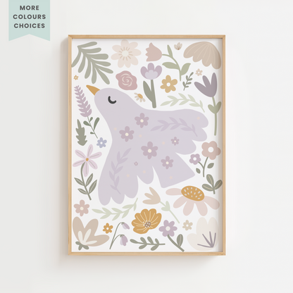 Vintage Floral Dove Print