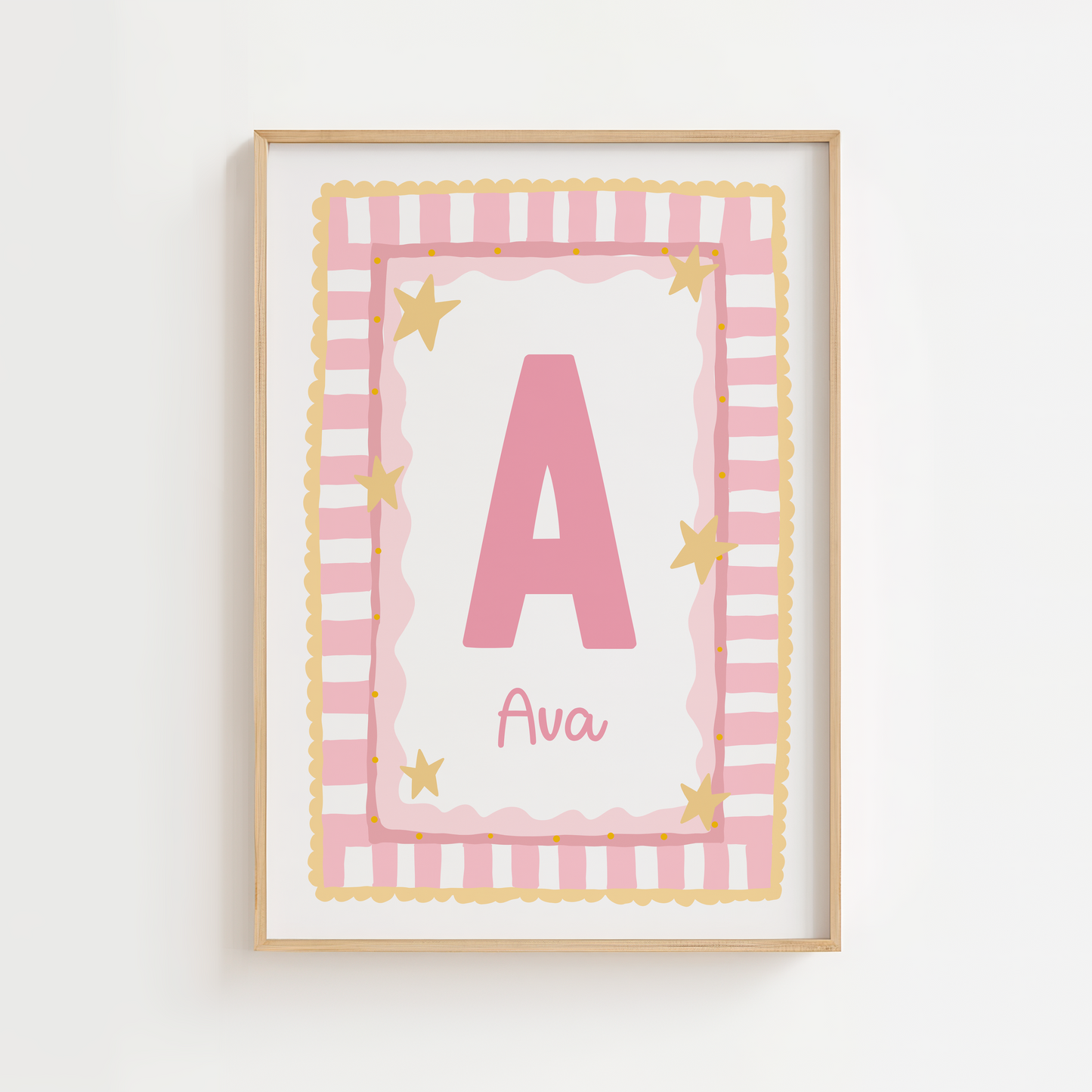Fun Border Frame Initial Print - Pink & Yellow