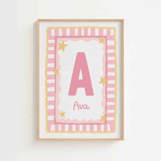 Fun Border Frame Initial Print - Pink & Yellow