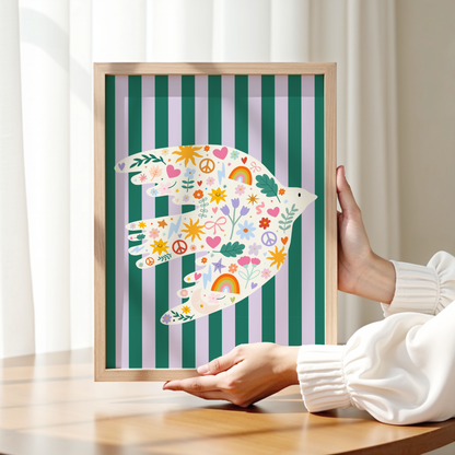 Striped Peace Dove Nursery Print