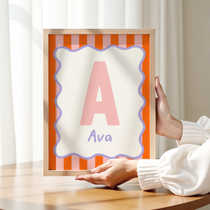 Wavy/Stripe Initial Print - Orange/Pink/Lilac