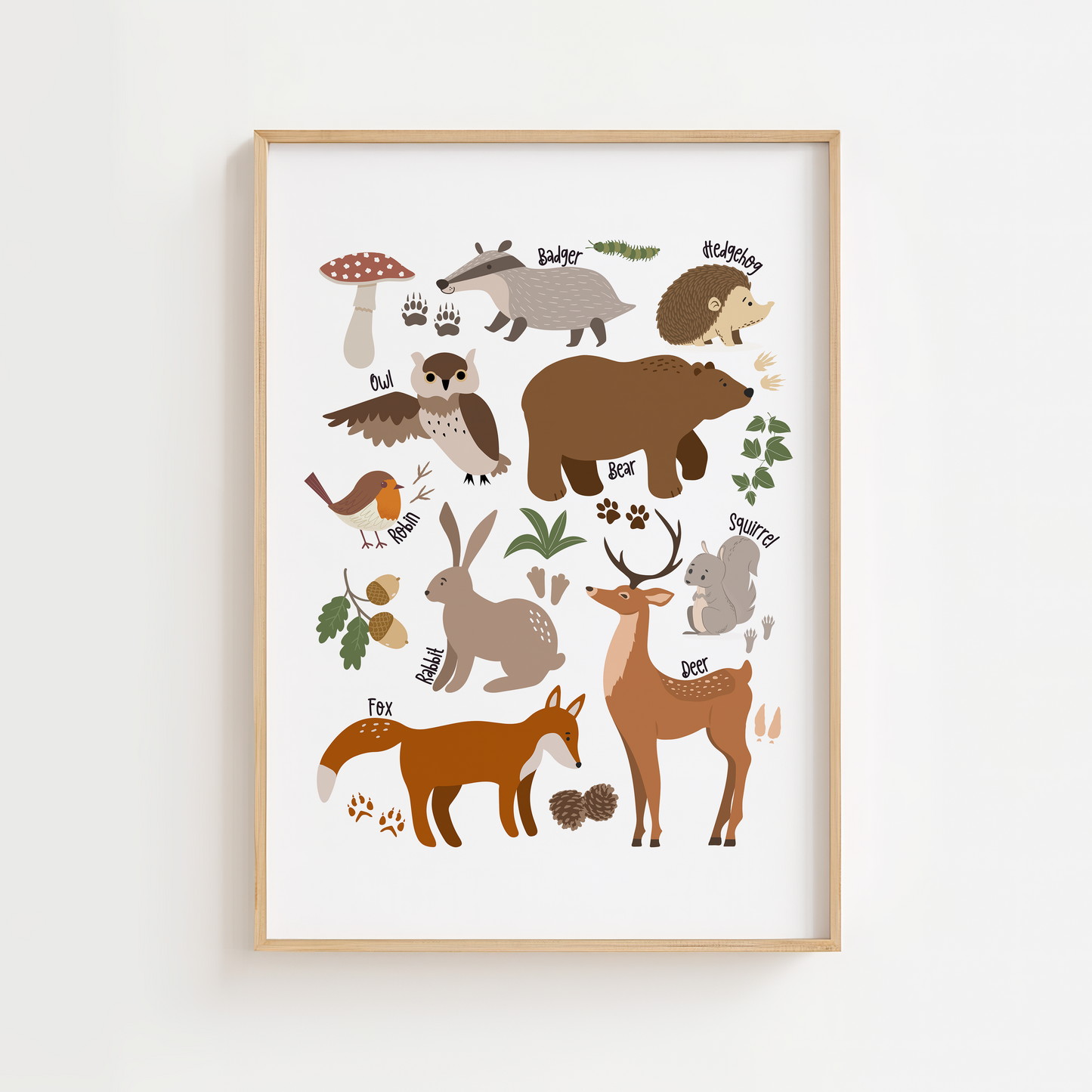 Woodland Animals Print - White