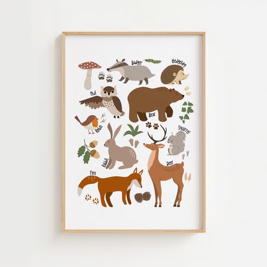 Woodland Animals Print - White