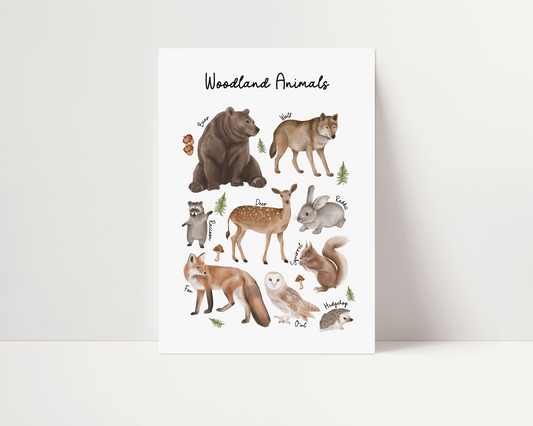 Watercolour Woodland Animals Art Print