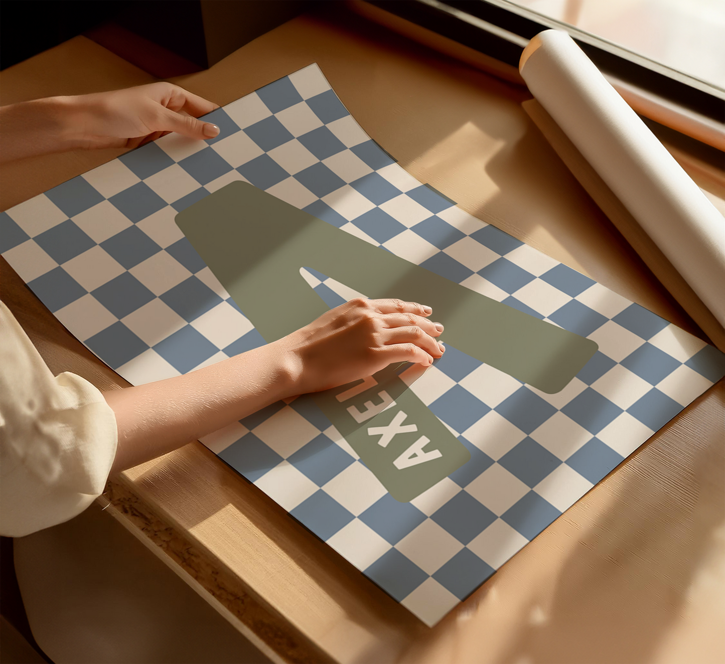 Personalised Checkerboard Initial Print – Blue & Green