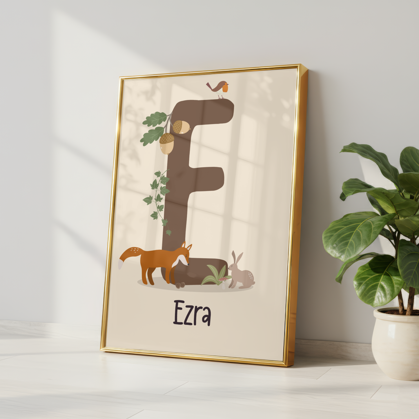 Personalised Woodland Name Print - Beige