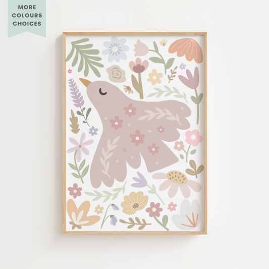 Vintage Floral Dove Print