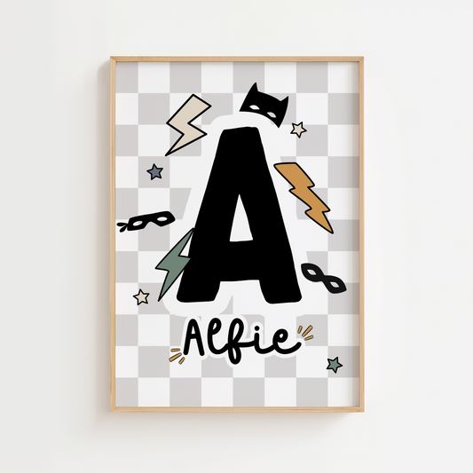 Personalised Checkerboard Superhero Print