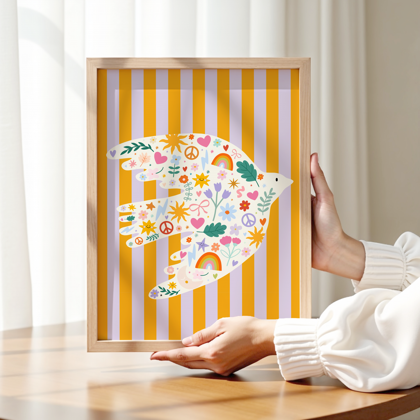 Striped Peace Dove Nursery Print