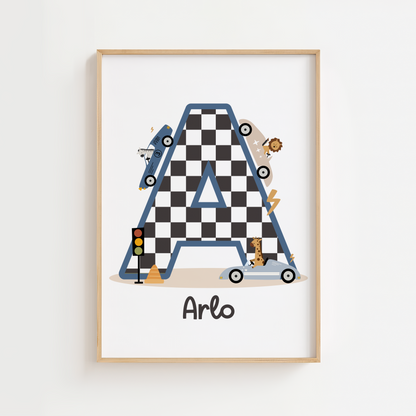 Personalised Animal Race Car Print
