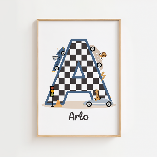 Personalised Animal Race Car Print