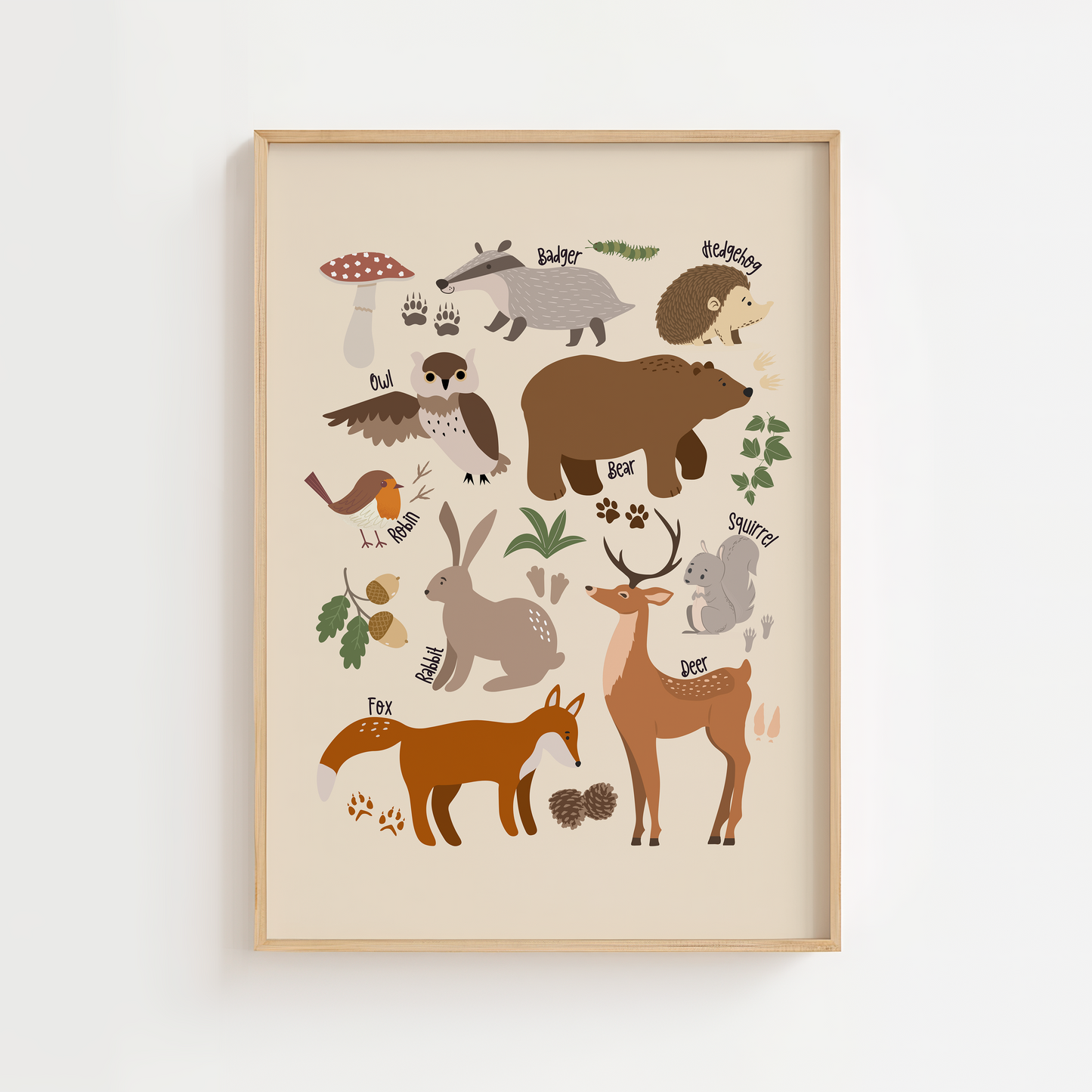 Woodland Animals Print - Beige