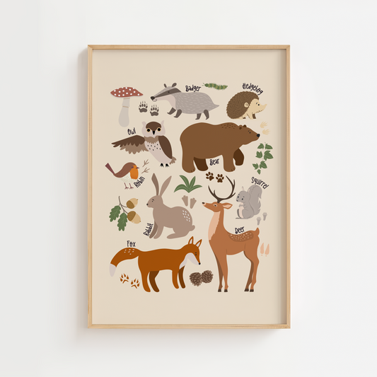 Woodland Animals Print - Beige