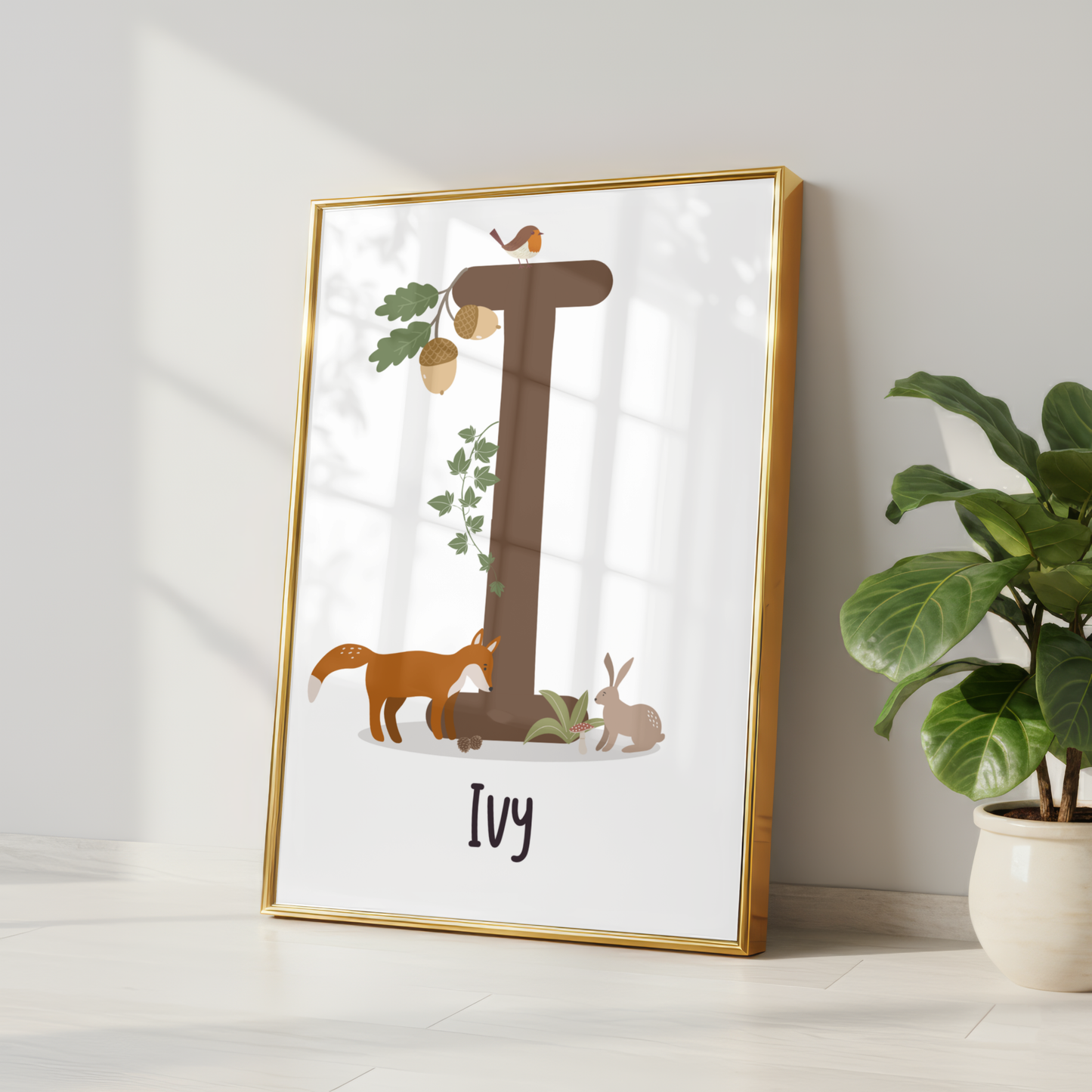 Personalised Woodland Name Print - White