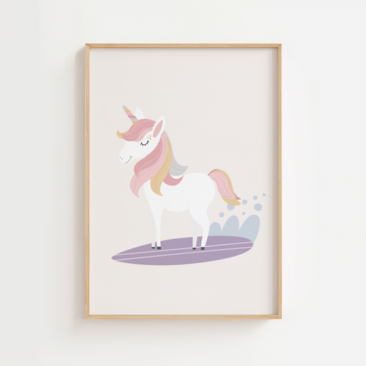 Surf Unicorn Nursery Print