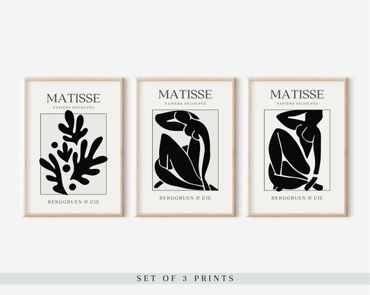 Set Of 3 Monochrome Matisse Style Prints