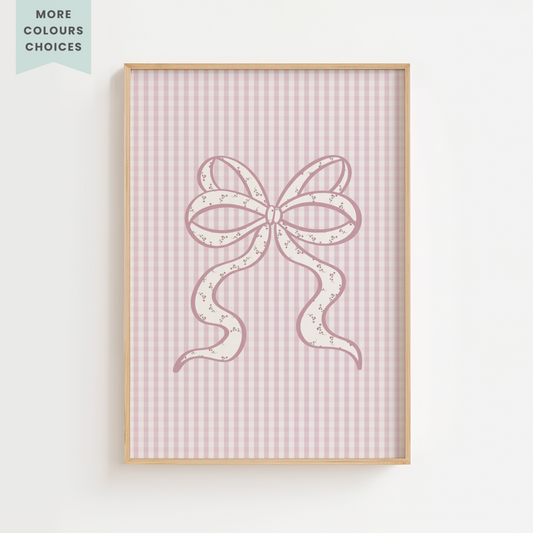 Pink Gingham Bow Print