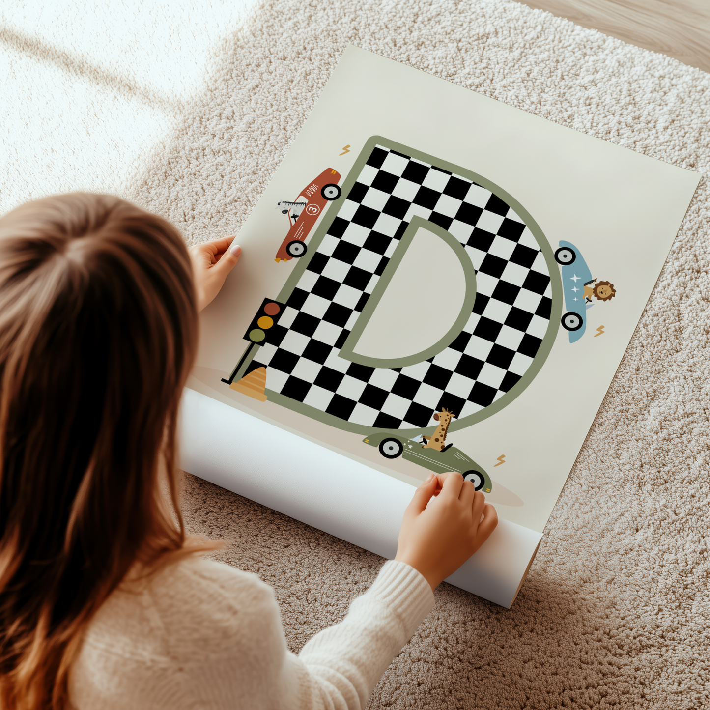 Personalised Animal Race Car Print